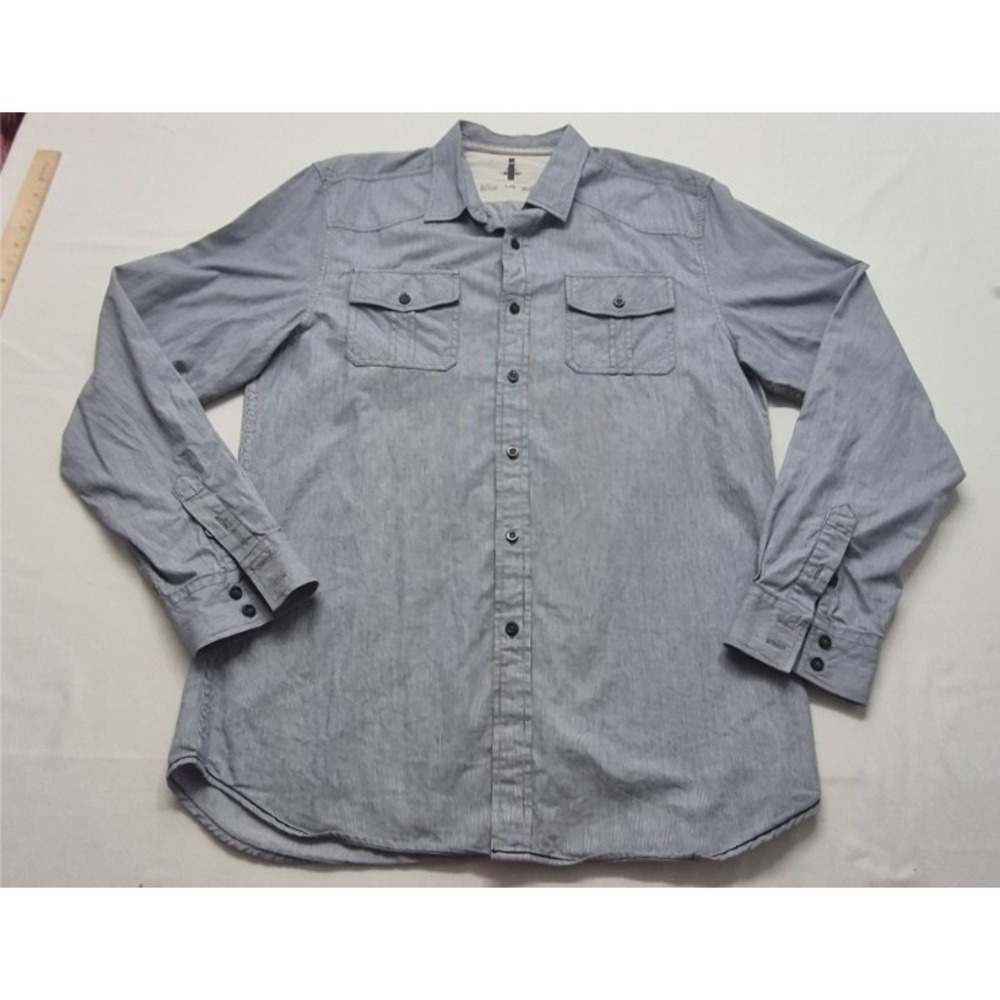 Jeans by Buffalo men's gray striped long sleeve Button up shirt LG 100% Cotton